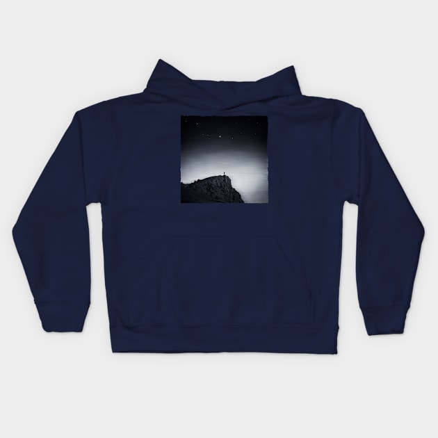 existence - man on barren rock at night Kids Hoodie by DyrkWyst